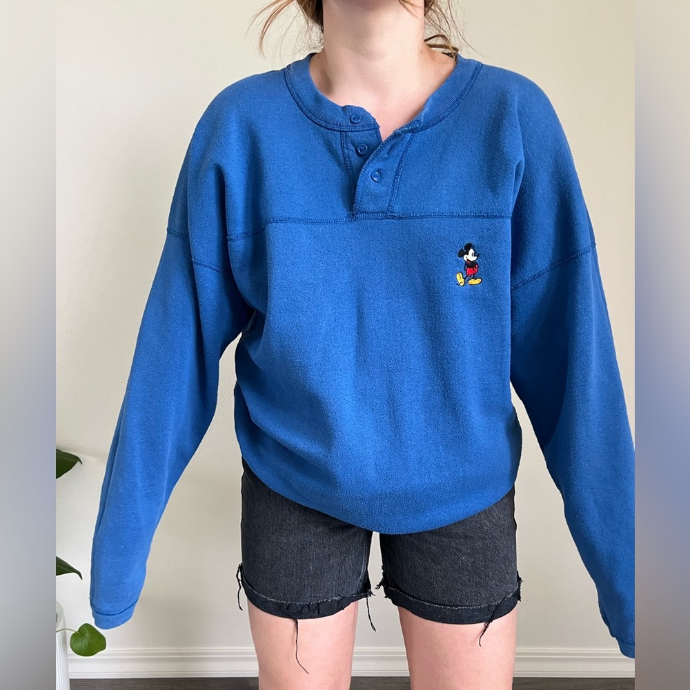 Disney Blue Sweatshirt with Mickey Mouse Embroidery